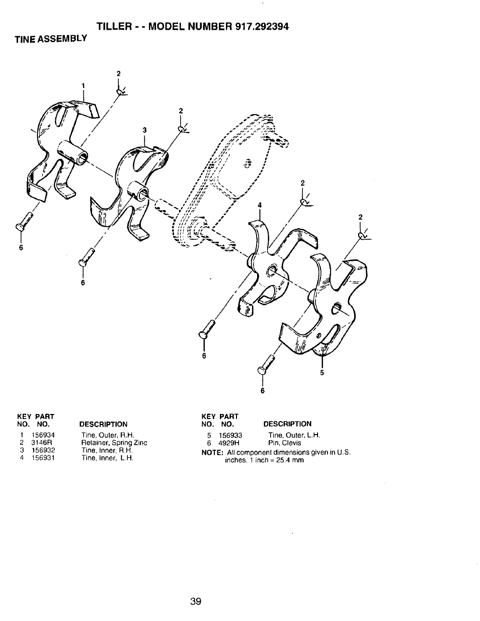 Tine assembly | Craftsman 917.292394 User Manual | Page 22 / 31