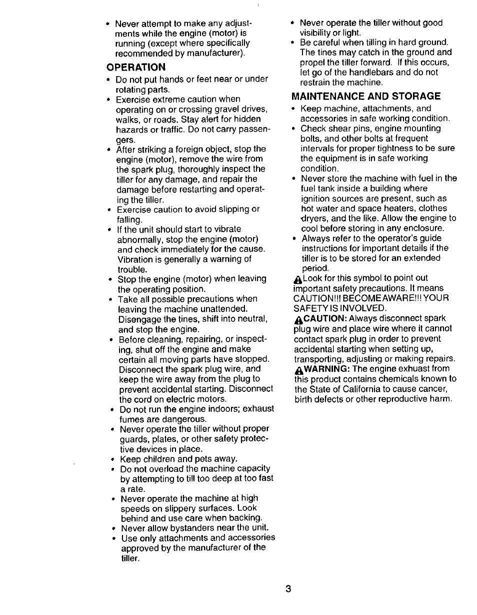 Operation, Maintenance and storage | Craftsman 917.292394 User Manual | Page 3 / 31