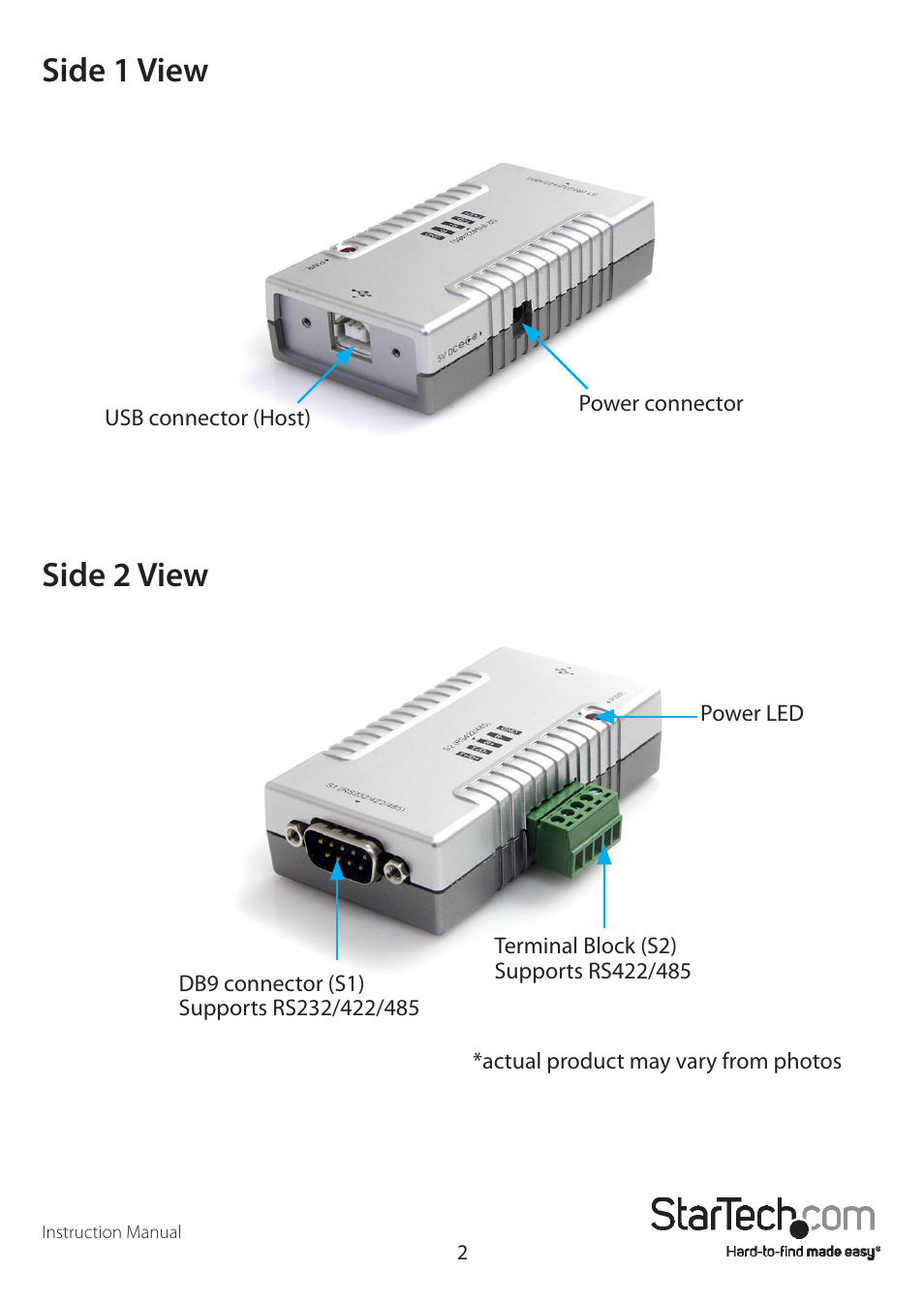 Side 1 view side 2 view | StarTech.com ICUSB2324852 User Manual | Page 5 / 10