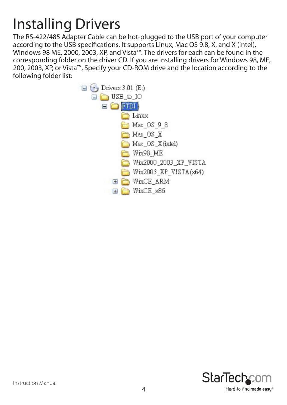 Installing drivers | StarTech.com ICUSB422IS User Manual | Page 7 / 12