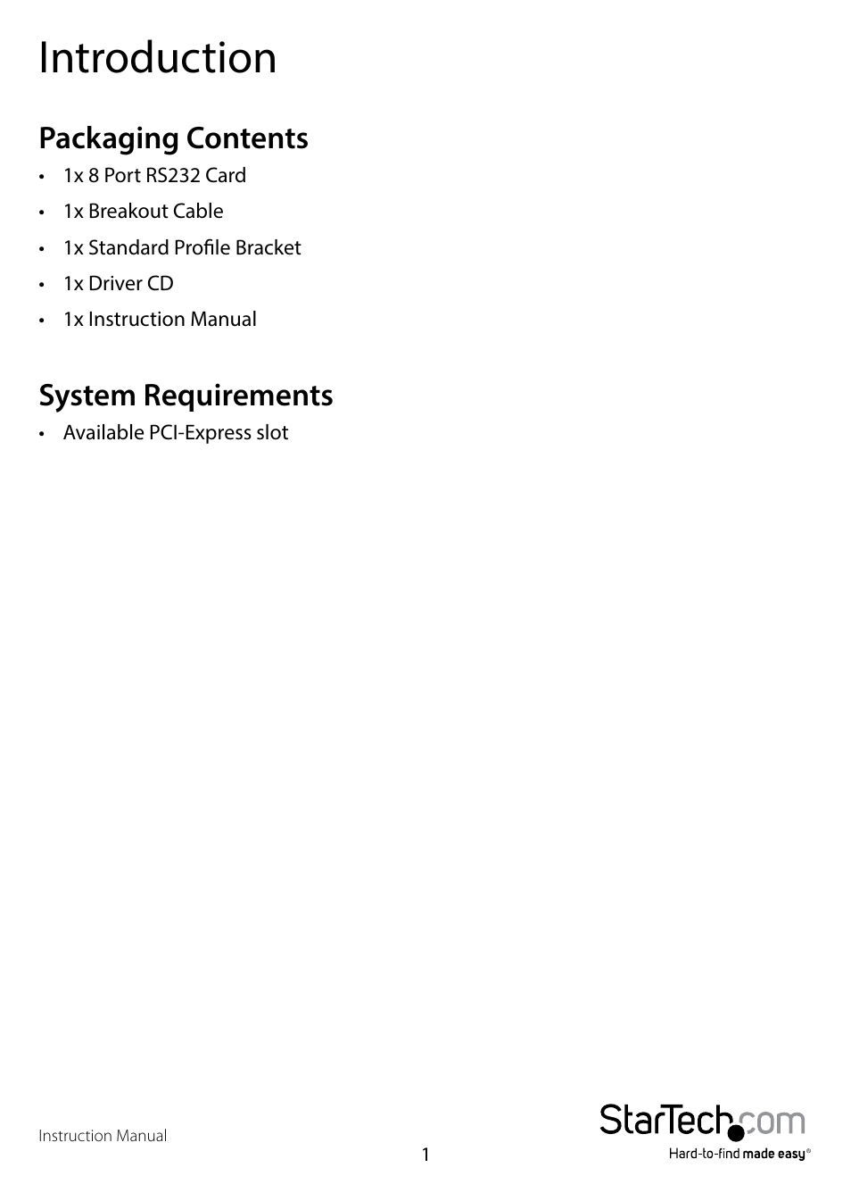 Introduction, Packaging contents, System requirements | Packaging contents system requirements | StarTech.com PEX8S1052 User Manual | Page 4 / 12