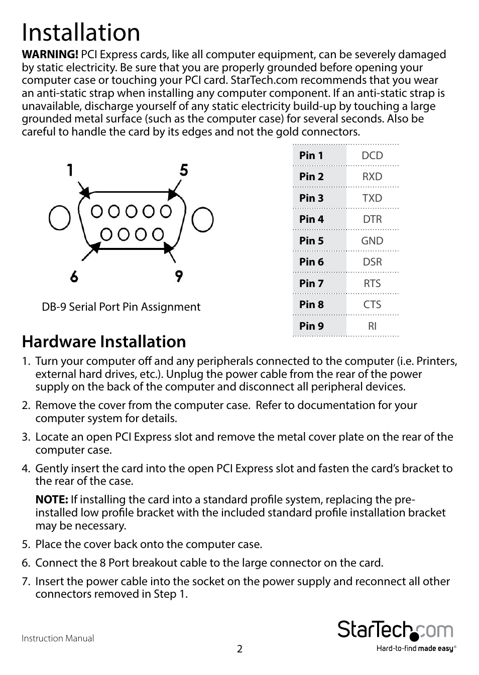 Installation, Hardware installation | StarTech.com PEX8S1052 User Manual | Page 5 / 12