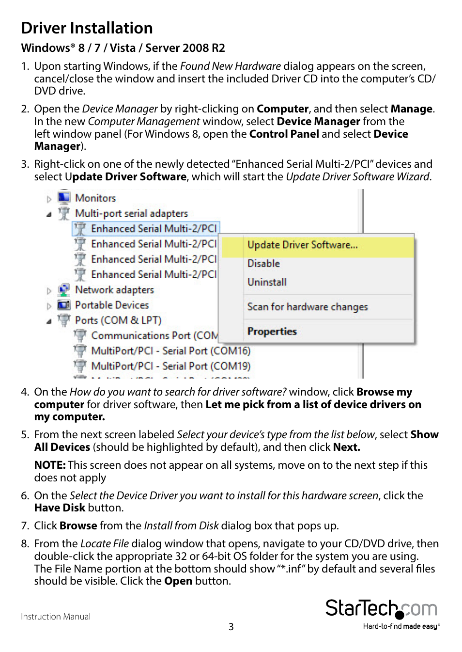 Driver installation | StarTech.com PEX8S1052 User Manual | Page 6 / 12