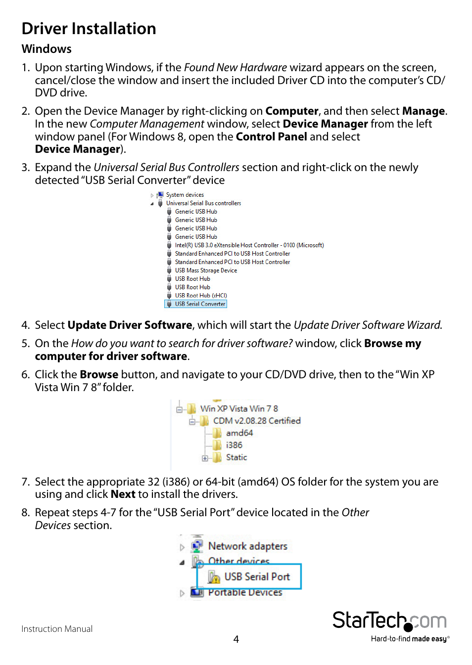 Driver installation | StarTech.com ICUSB232IS User Manual | Page 7 / 13