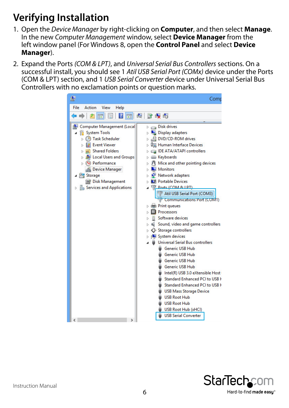 Verifying installation | StarTech.com ICUSB232IS User Manual | Page 9 / 13