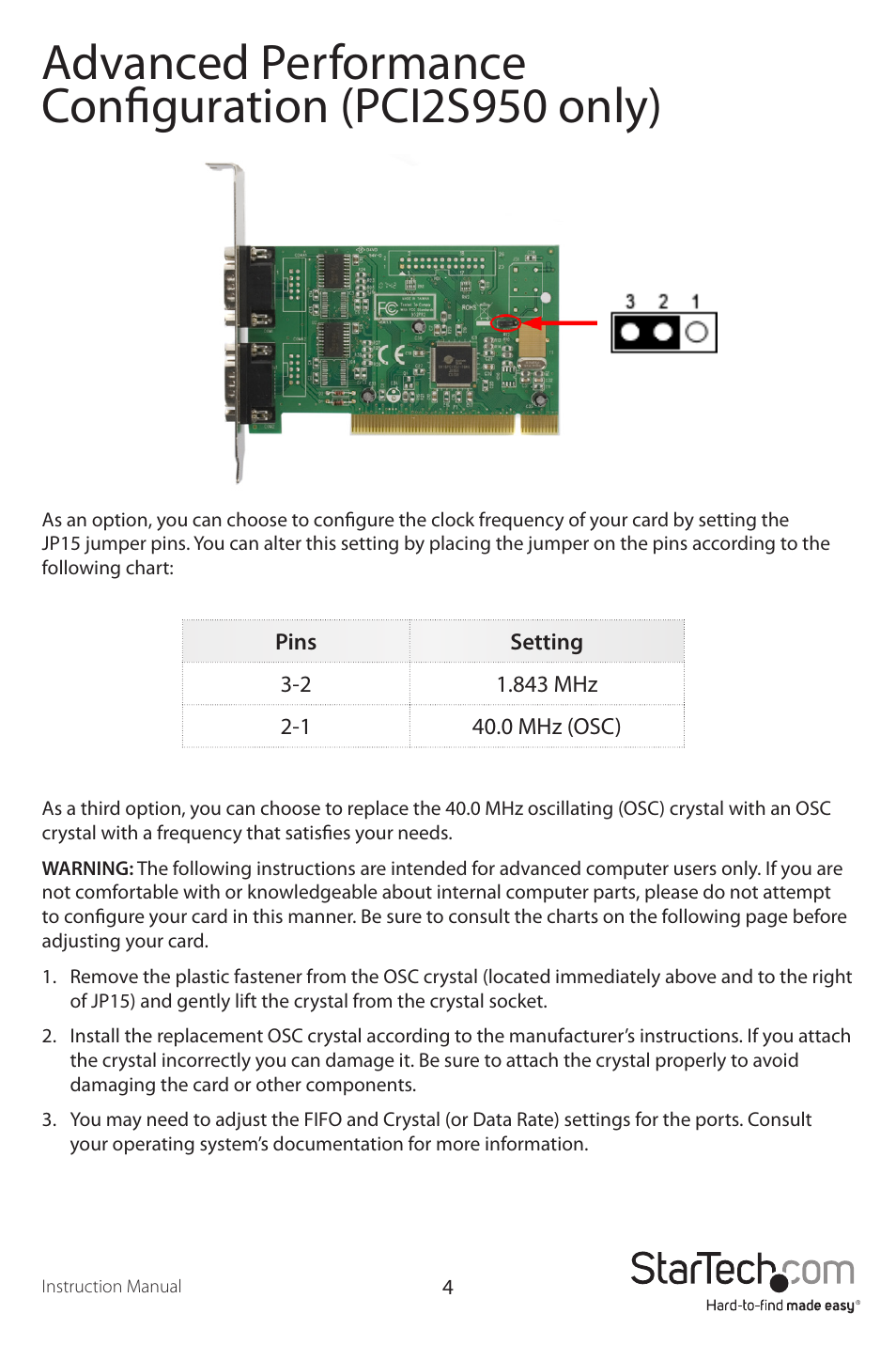 Advanced performance configuration (pci2s950 only) | StarTech.com PCI8S950 User Manual | Page 7 / 10