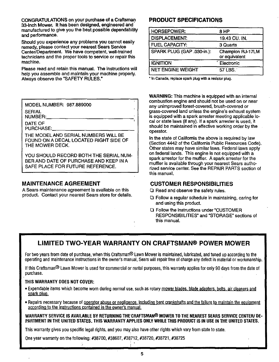 Craftsman 987.889000 User Manual | Page 5 / 52