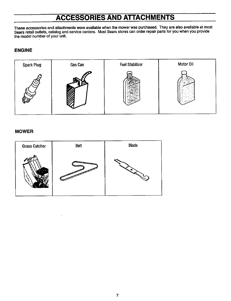 Engine, Fuel stabilizer, Mower | Accessories and attachments | Craftsman 987.889000 User Manual | Page 7 / 52