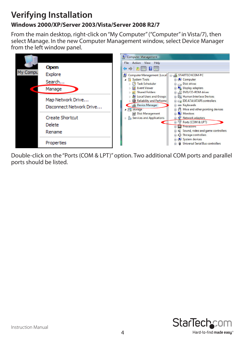 Verifying installation | StarTech.com PCI2S2PMC User Manual | Page 7 / 10