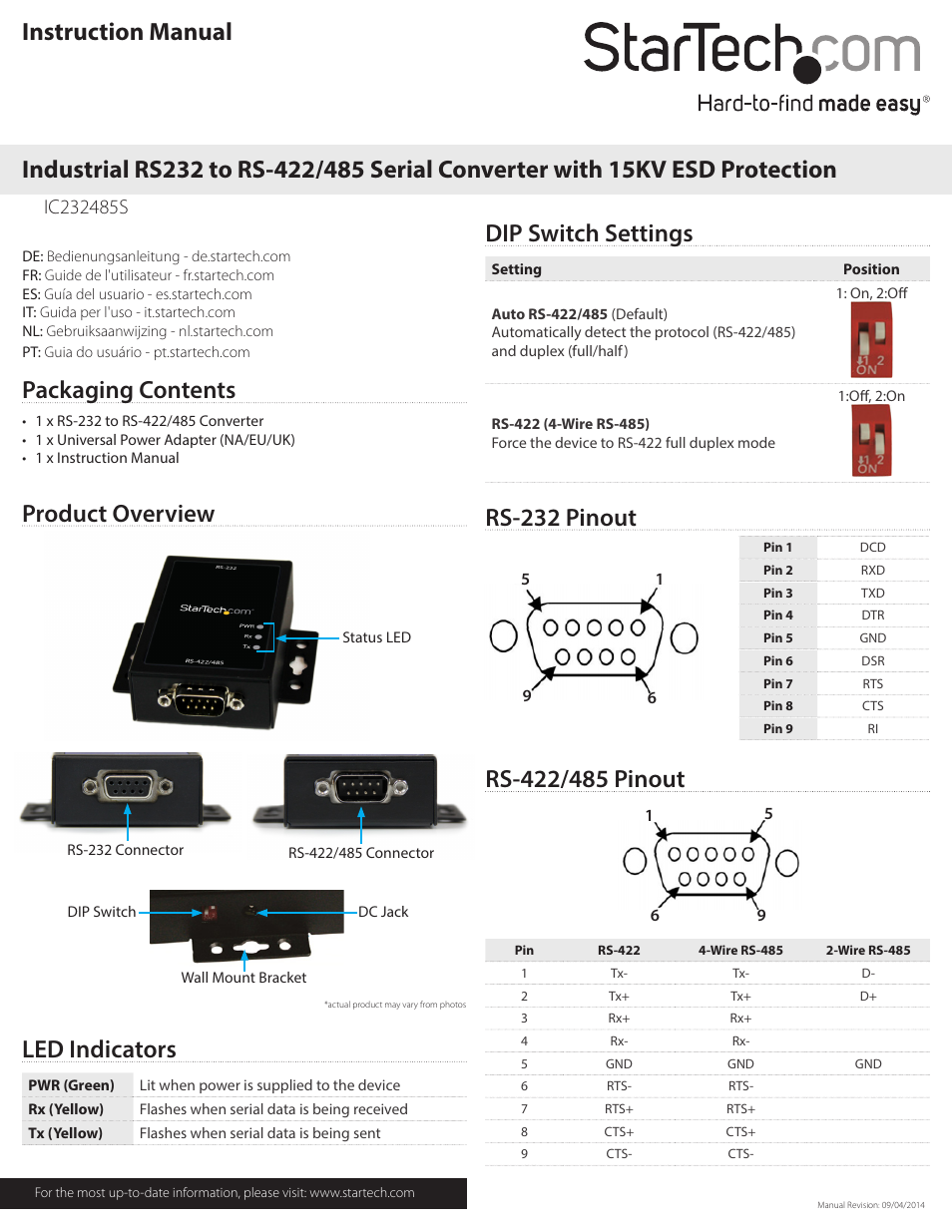 StarTech.com IC232485S User Manual | 2 pages