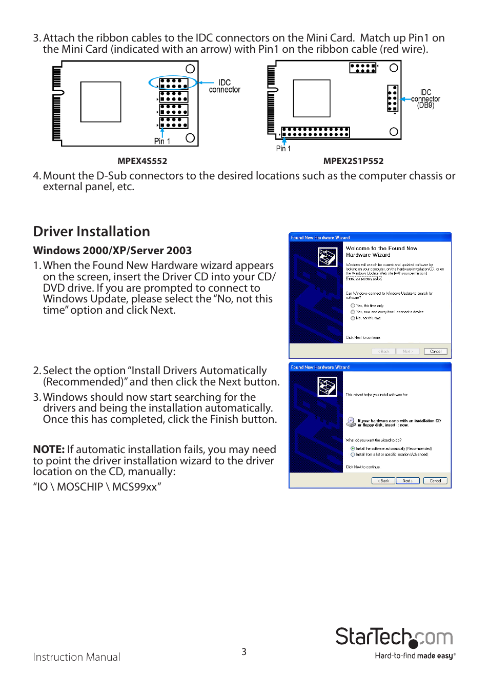 Driver installation | StarTech.com MPEX2S1P552 User Manual | Page 6 / 11