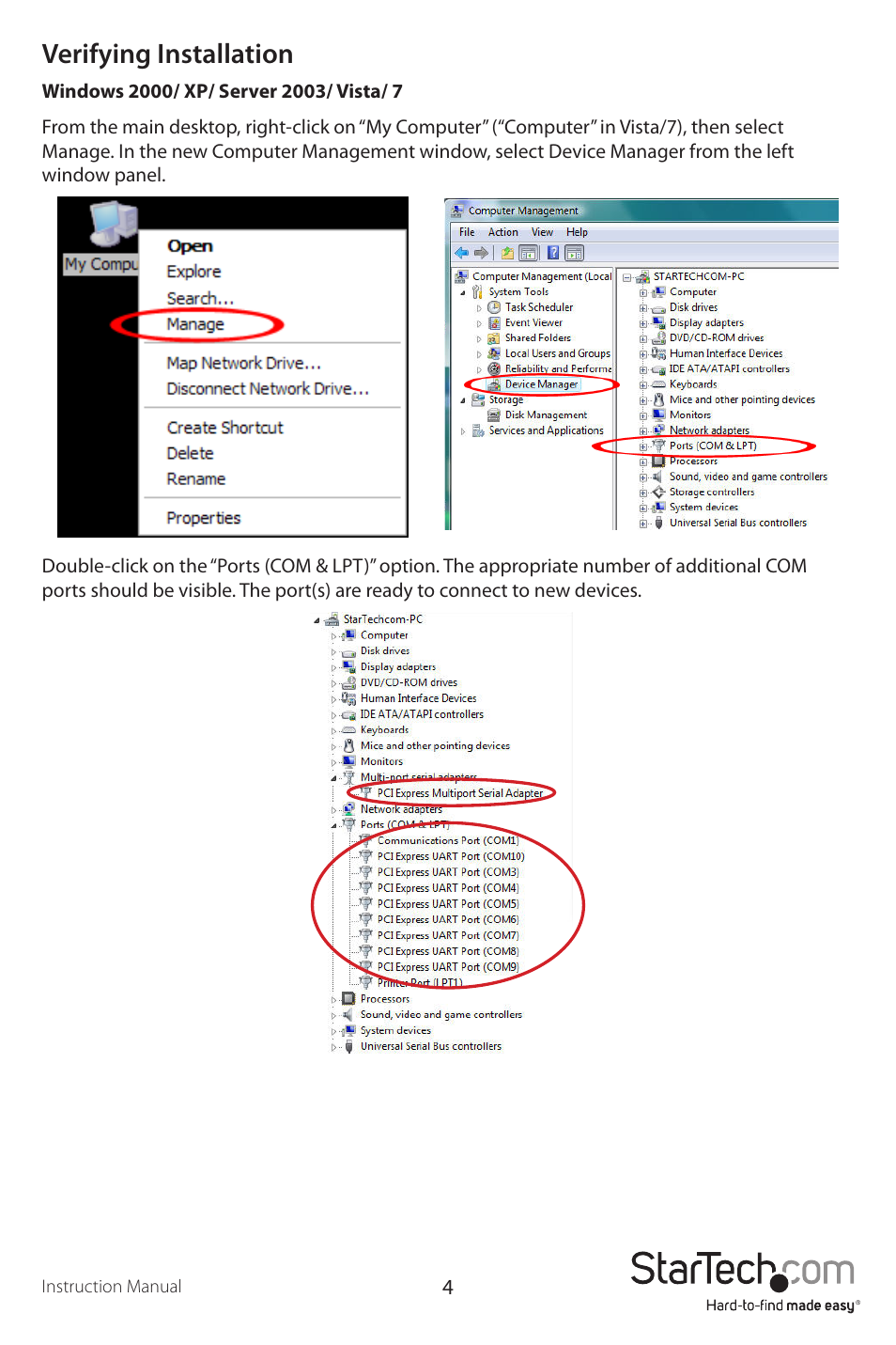 Verifying installation | StarTech.com PCI8S950LP User Manual | Page 7 / 10