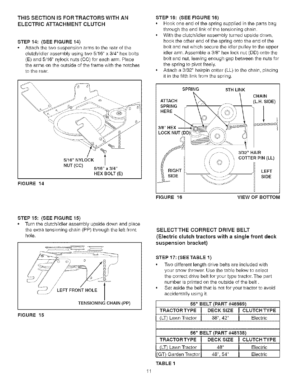 Step 14: (see figure 14), Step 16: (see figure 16), Step 15: (see figure 15) | Step 17: (see table 1) | Craftsman 486.24838 User Manual | Page 11 / 40