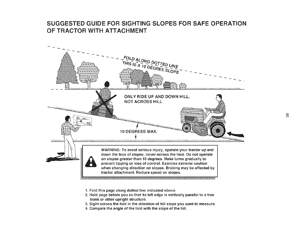 Only ride up and down hill, not across hill, 10 degrees max | Craftsman 486.24838 User Manual | Page 39 / 40