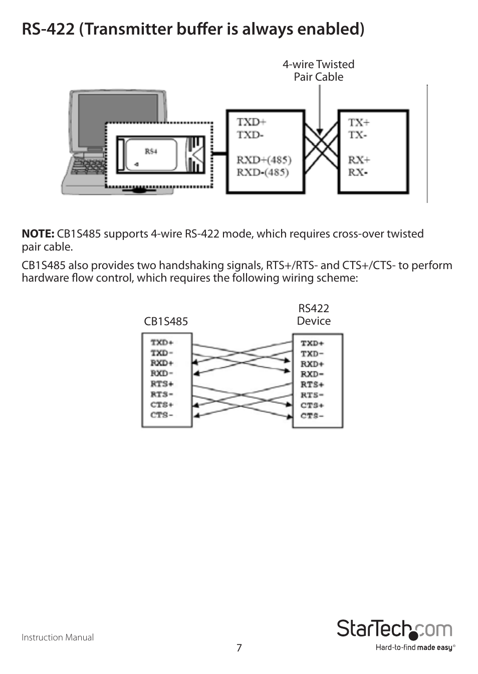 Rs-422 (transmitter buffer is always enabled) | StarTech.com CB1S485 User Manual | Page 10 / 13