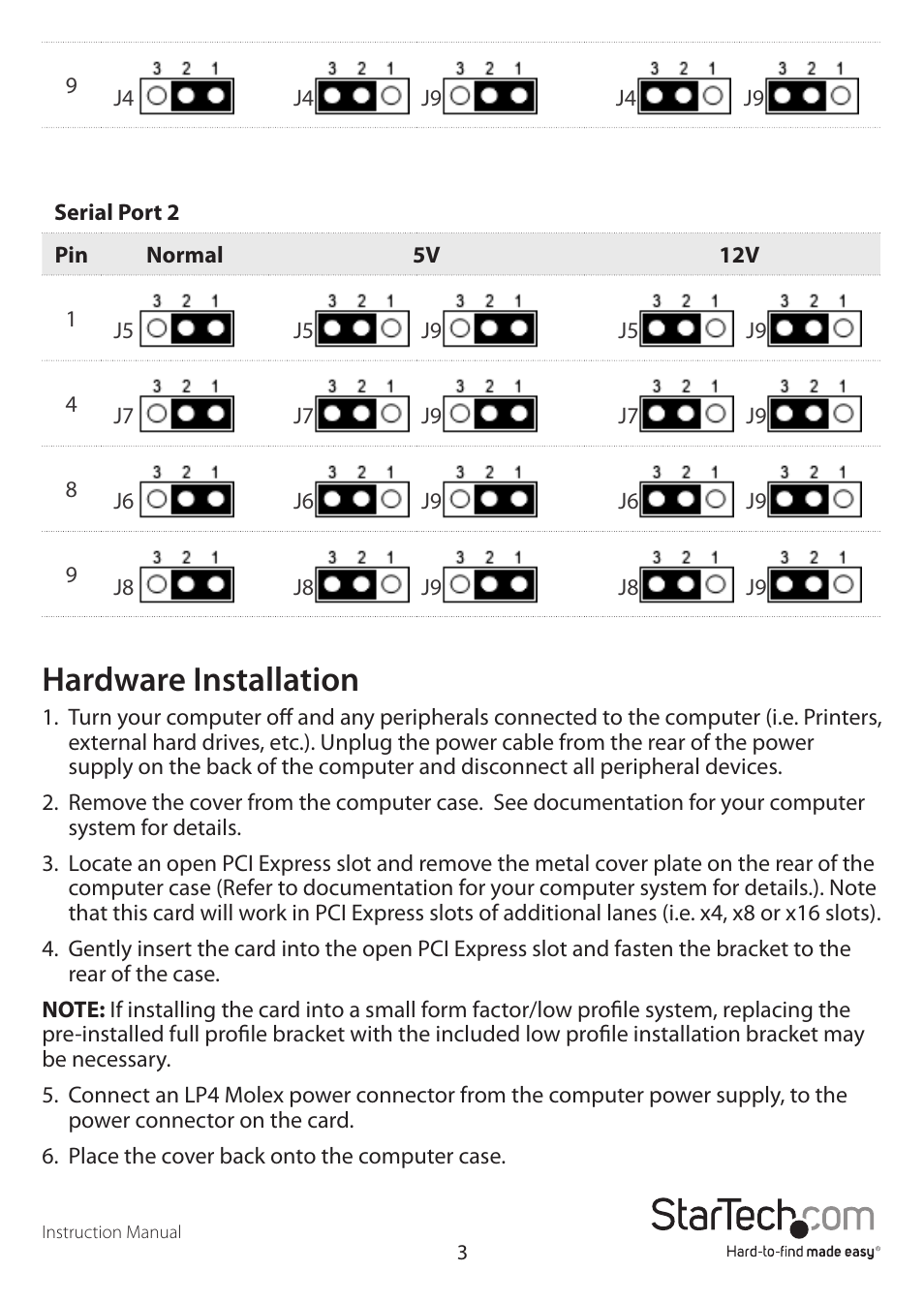 Hardware installation | StarTech.com PEX2S952PW User Manual | Page 6 / 11