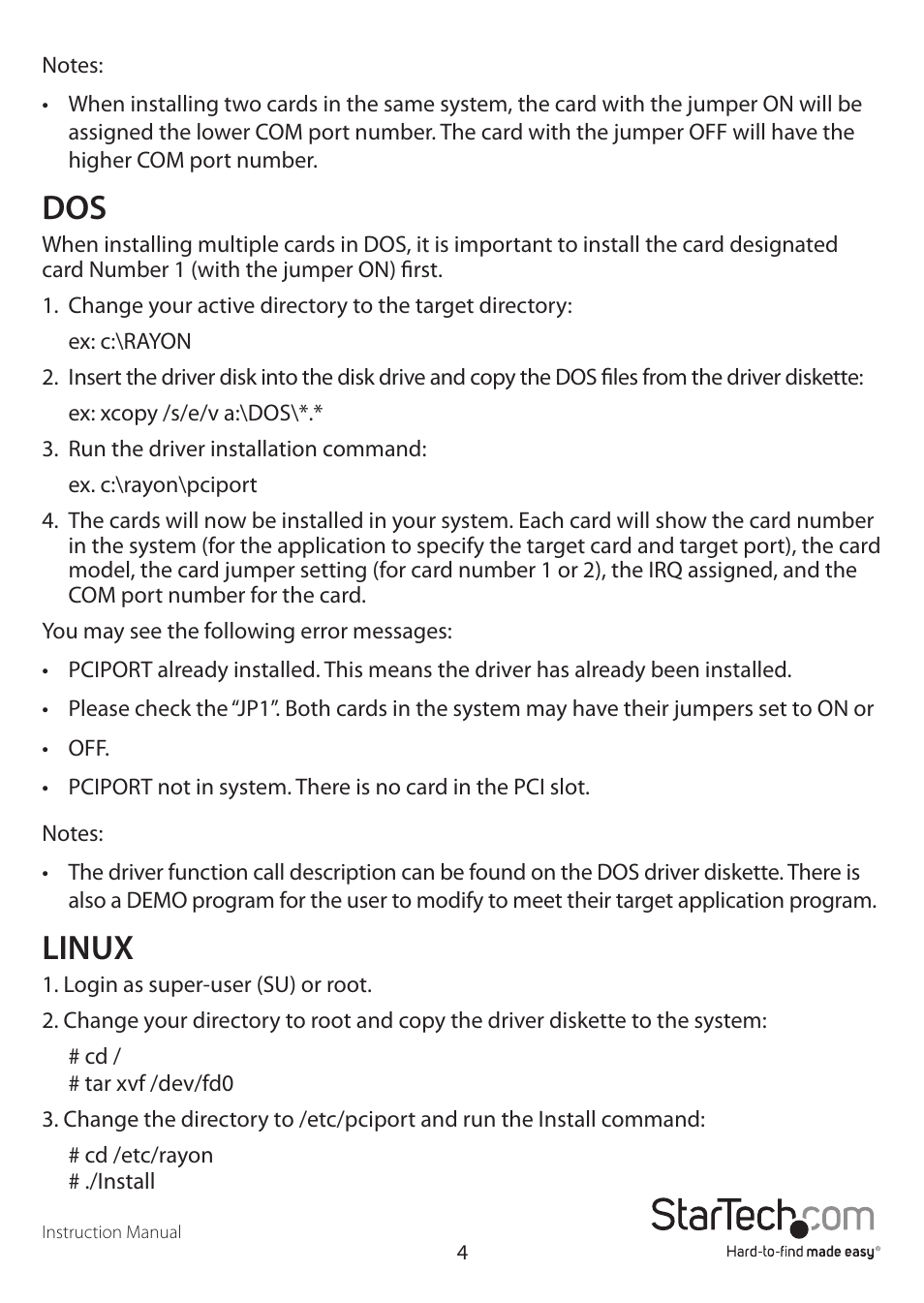 Linux | StarTech.com PCI4S422DB9 User Manual | Page 7 / 12