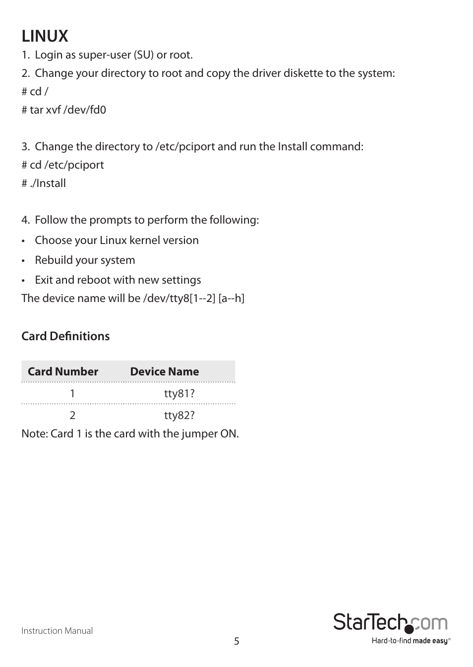 Linux | StarTech.com PCI8S9503V User Manual | Page 8 / 14