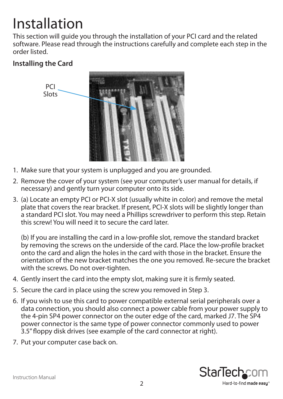Installation | StarTech.com PCI1S650PW User Manual | Page 5 / 12