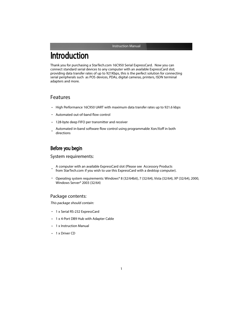 Introduction, Features before you begin | StarTech.com EC4S950 User Manual | Page 4 / 9