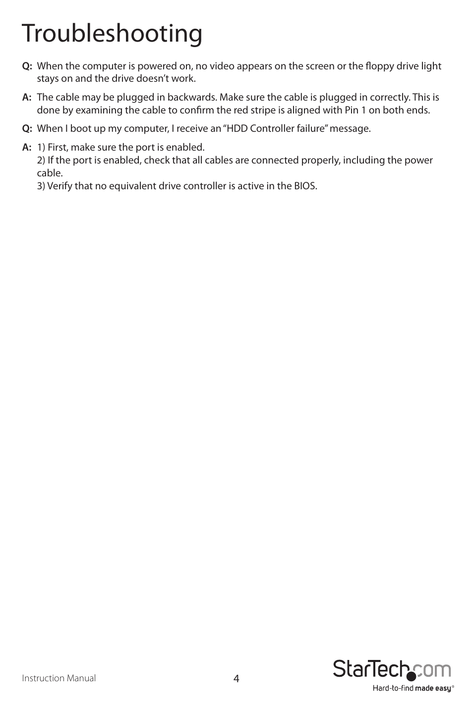 Troubleshooting | StarTech.com PCIIDE2 User Manual | Page 7 / 10