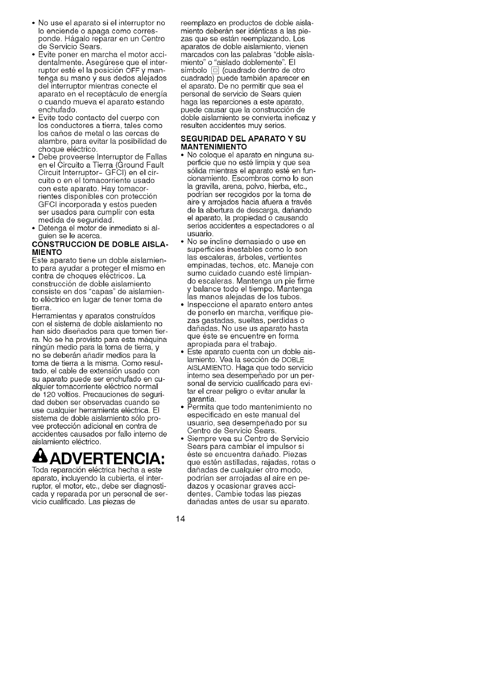 Aadvertencia, Dvertencia | Craftsman 358.748260 User Manual | Page 14 / 23