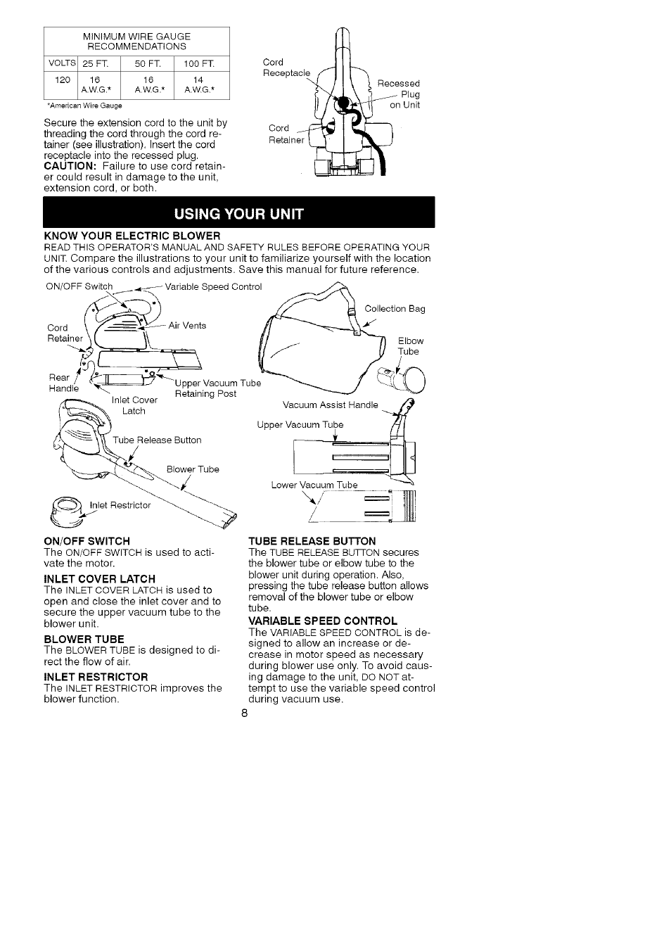 Using your unit | Craftsman 358.748260 User Manual | Page 8 / 23