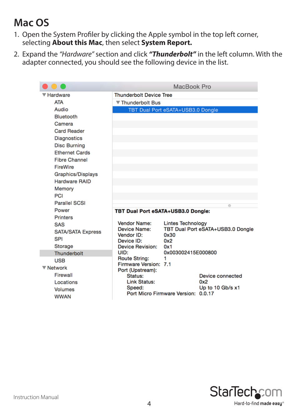 Mac os | StarTech.com TB2USB3ES User Manual | Page 7 / 10