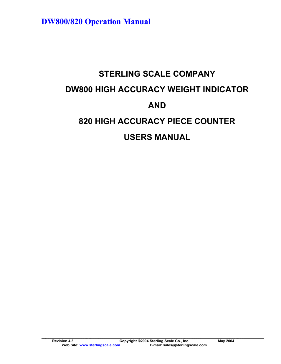 Sterling Scale 820 User Manual | 21 pages