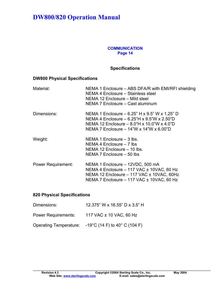 Sterling Scale 820 User Manual | Page 17 / 21
