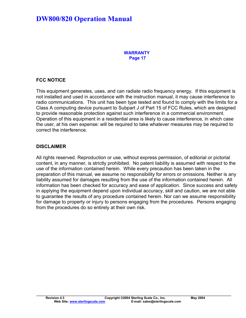 Sterling Scale 820 User Manual | Page 20 / 21