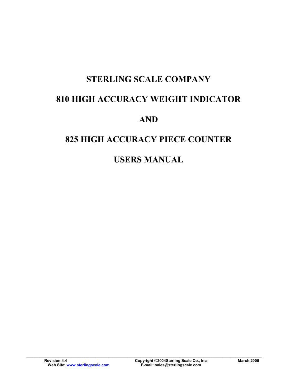 Sterling Scale 825 User Manual | 31 pages