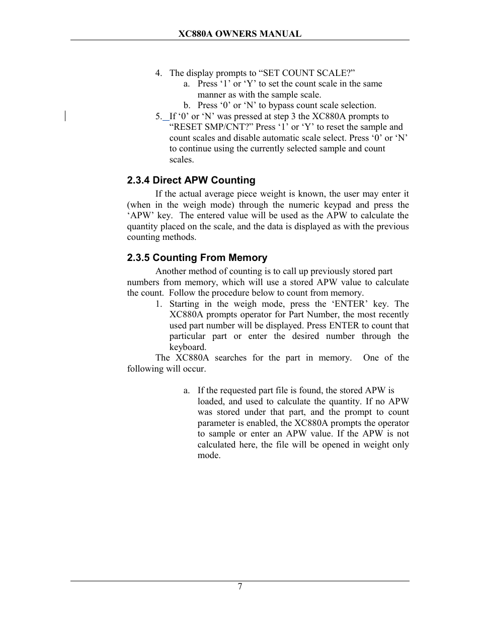 4 direct apw counting, 5 counting from memory | Sterling Scale XC880A User Manual | Page 10 / 55