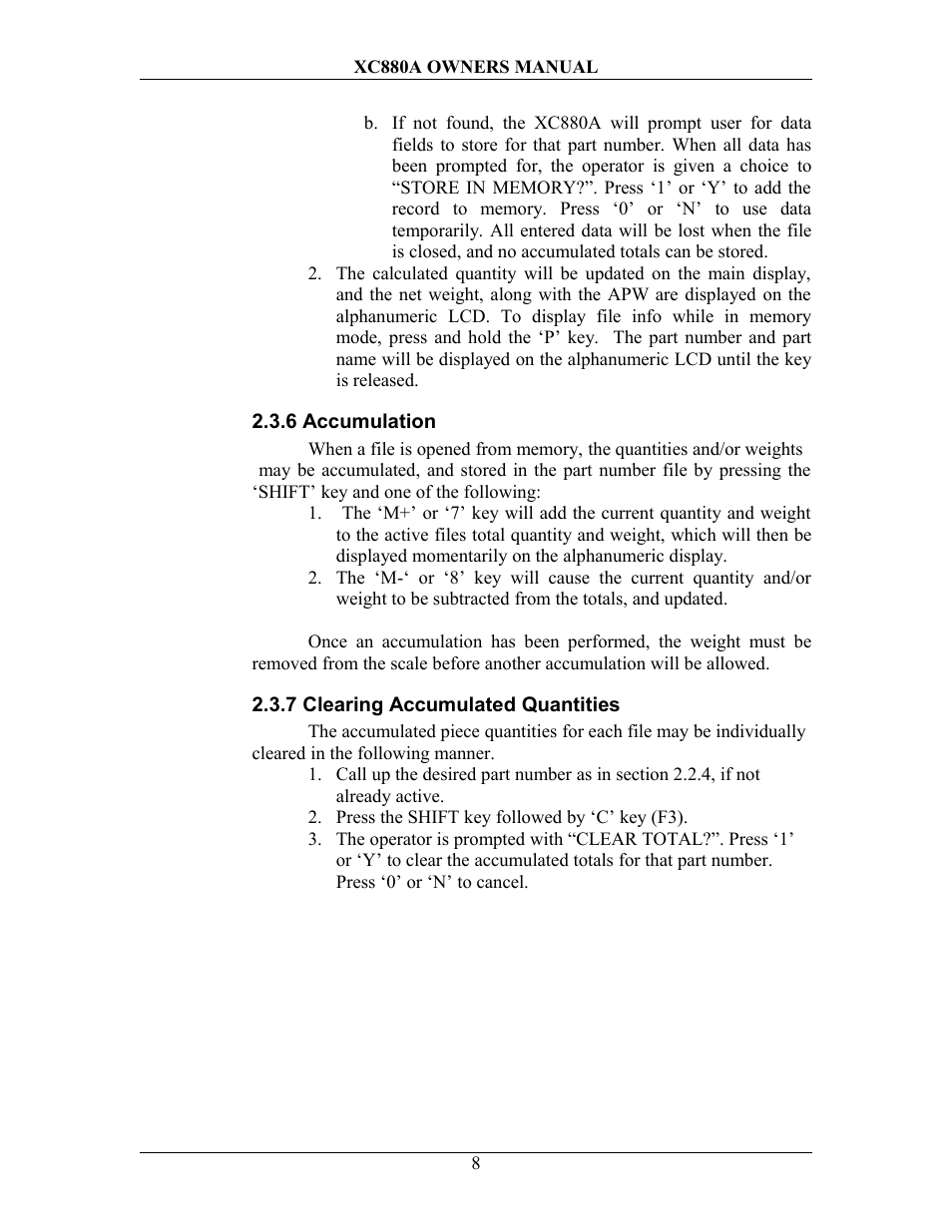 6 accumulation, 7 clearing accumulated quantities | Sterling Scale XC880A User Manual | Page 11 / 55