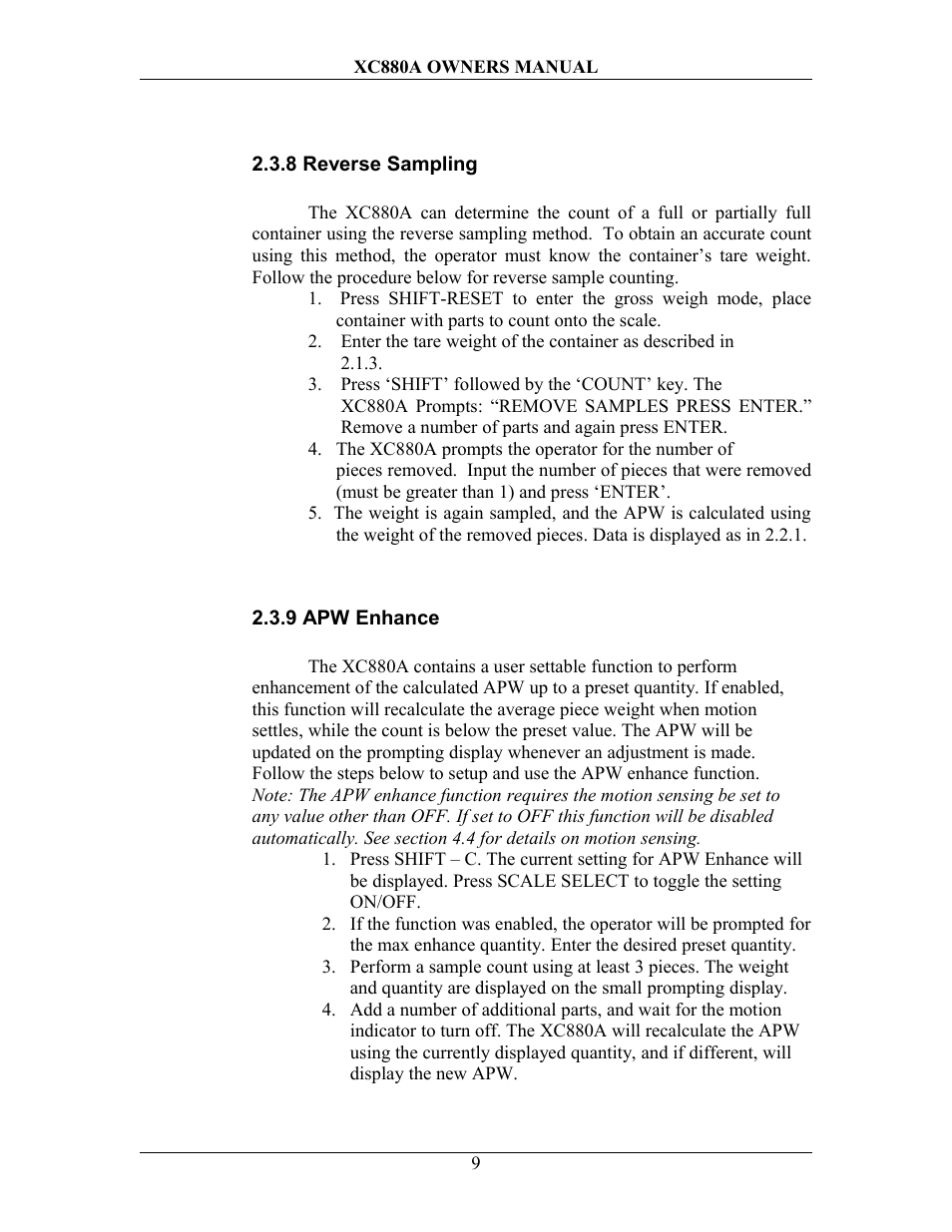 8 reverse sampling, 9 apw enhance | Sterling Scale XC880A User Manual | Page 12 / 55
