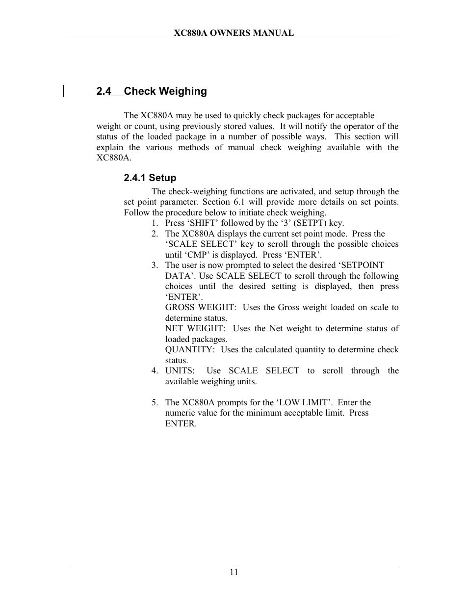 4 check weighing, 1 setup, Heck | Eighing | Sterling Scale XC880A User Manual | Page 14 / 55