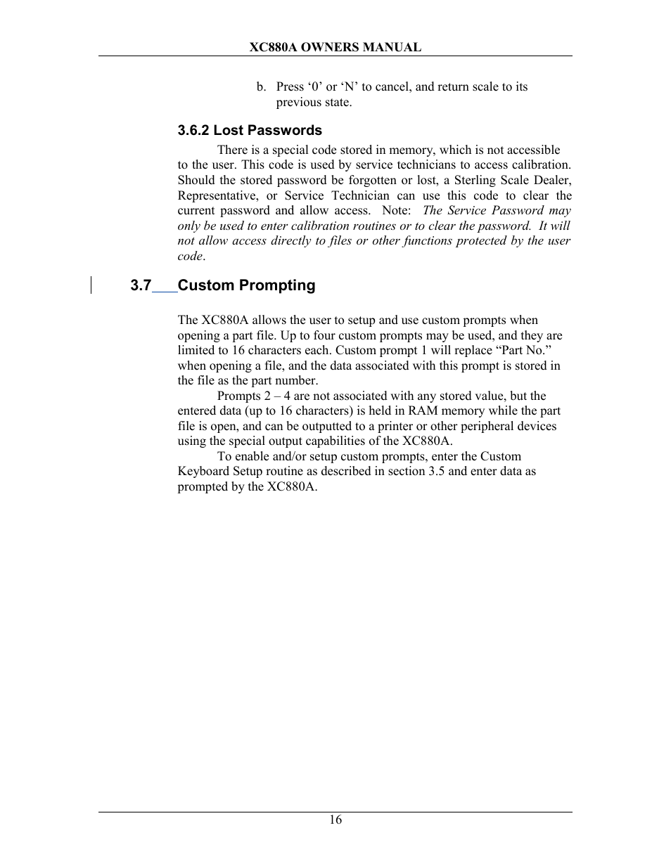 2 lost passwords, 7 custom prompting, Ustom | Rompting | Sterling Scale XC880A User Manual | Page 19 / 55