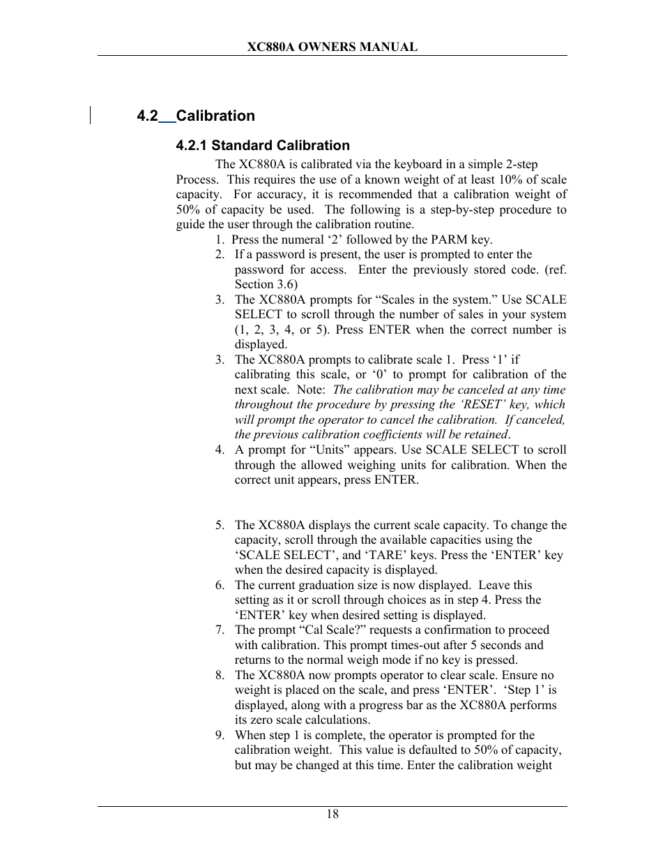 2 calibration, 1 standard calibration, Alibration | Sterling Scale XC880A User Manual | Page 21 / 55
