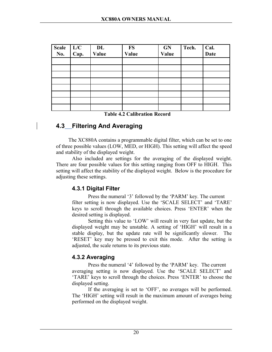 3 filtering and averaging, 1 digital filter, 2 averaging | Iltering, Veraging | Sterling Scale XC880A User Manual | Page 23 / 55