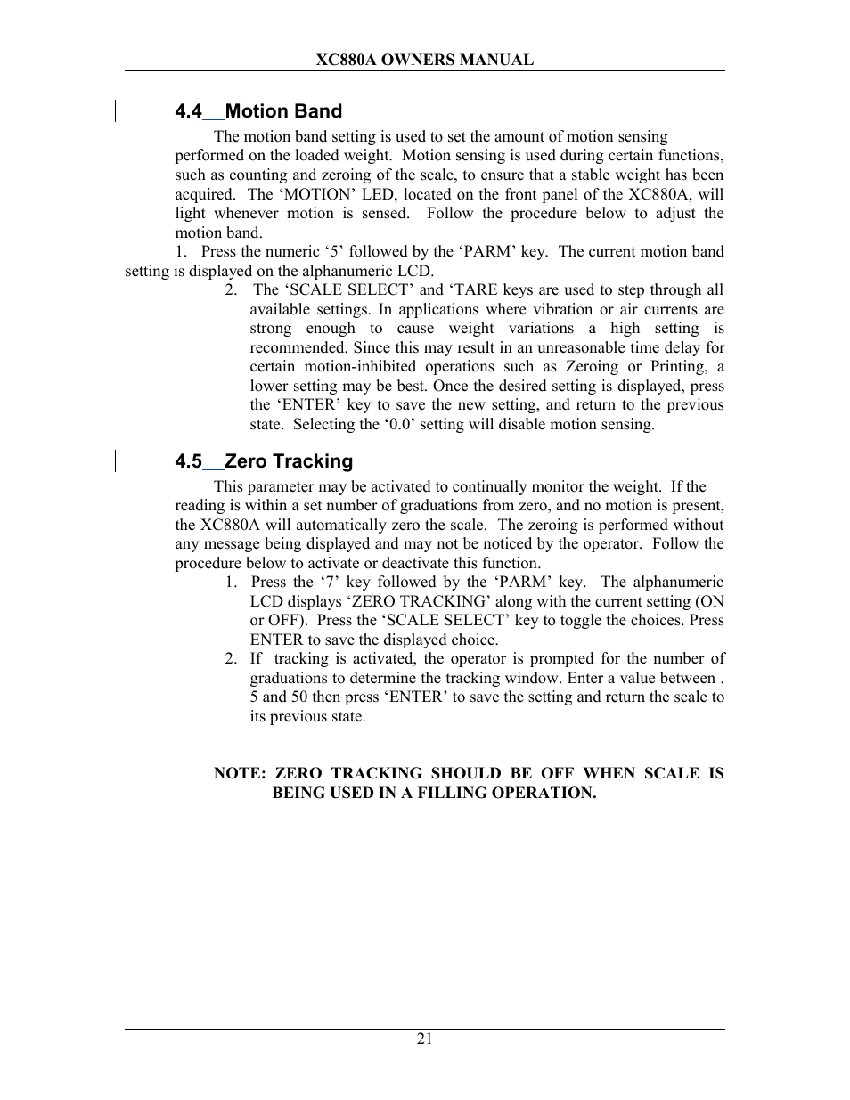 4 motion band, 5 zero tracking, Otion | Racking | Sterling Scale XC880A User Manual | Page 24 / 55