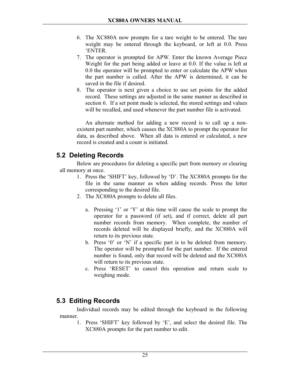 2 deleting records, 3 editing records, Eleting | Ecords, Diting | Sterling Scale XC880A User Manual | Page 28 / 55