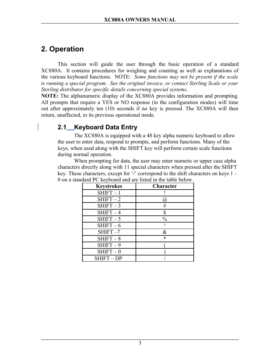 Operation, 1 keyboard data entry, Eyboard | Ntry | Sterling Scale XC880A User Manual | Page 6 / 55