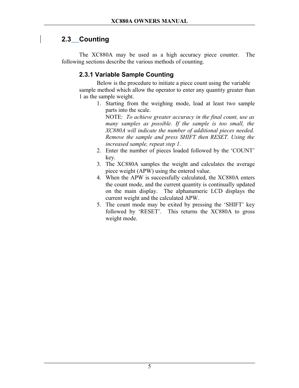 3 counting, 1 variable sample counting, Ounting | Sterling Scale XC880A User Manual | Page 8 / 55