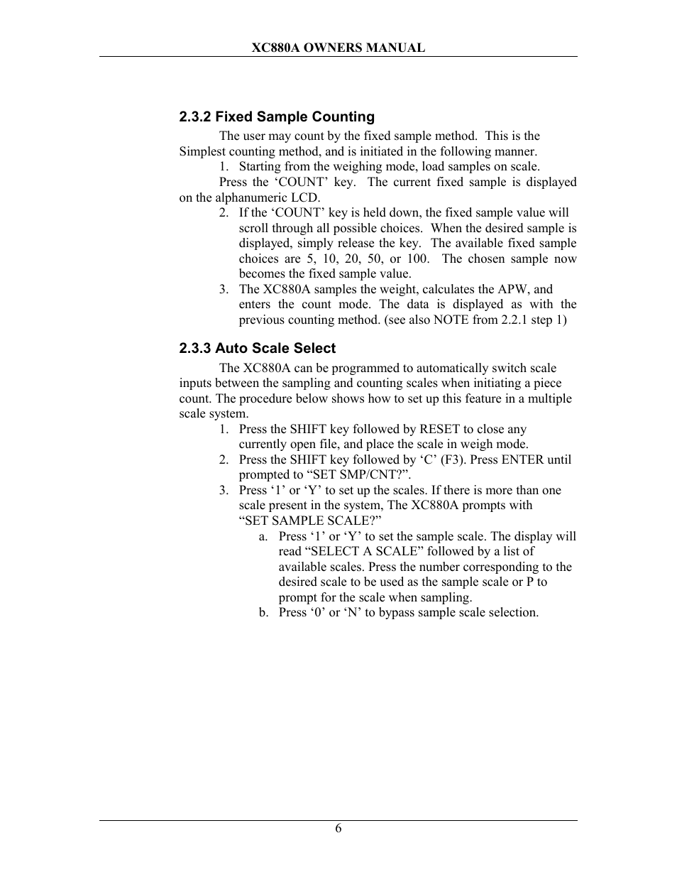 2 fixed sample counting, 3 auto scale select | Sterling Scale XC880A User Manual | Page 9 / 55