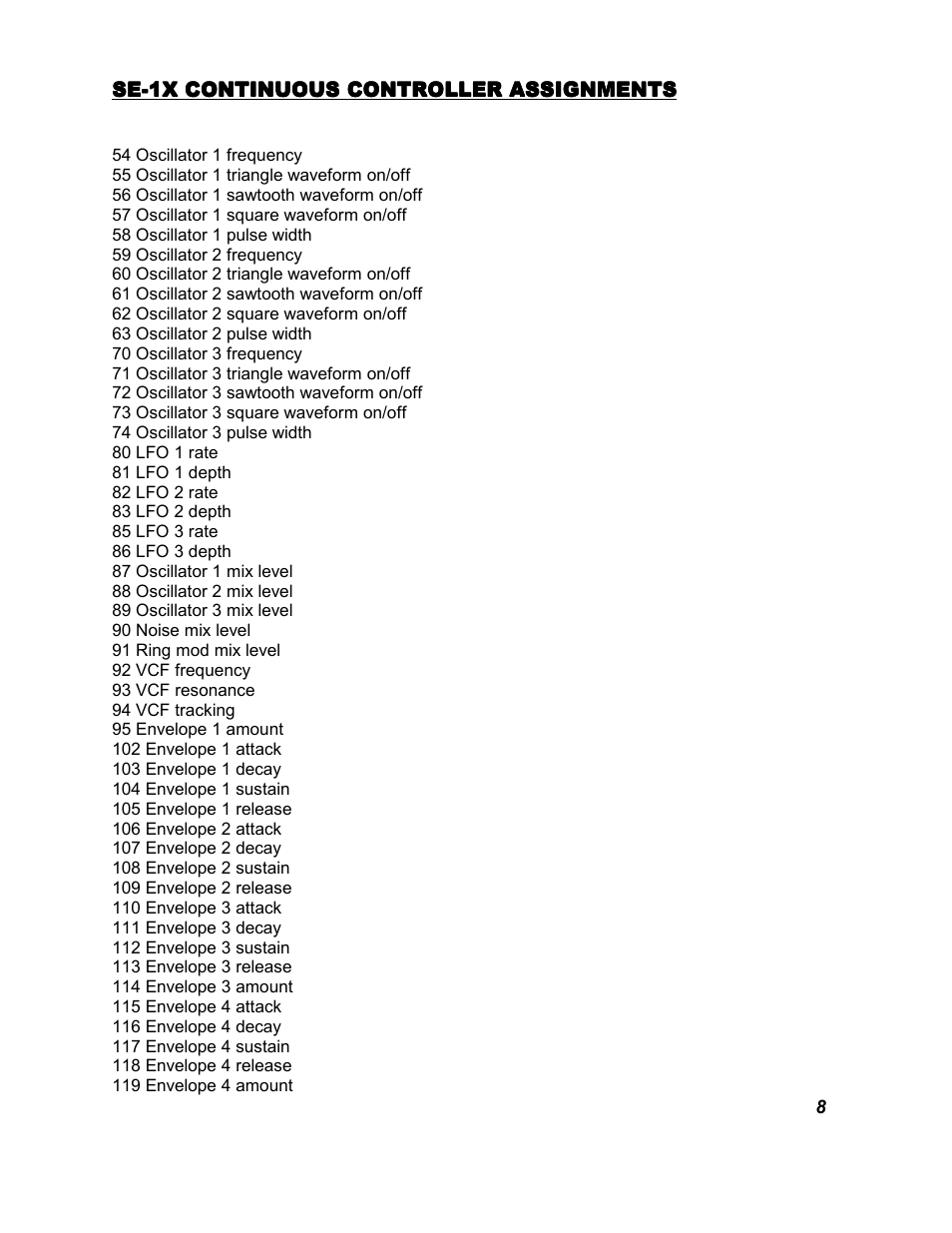 X model continuous controllers | Studio Electronics SE-1X User Manual | Page 12 / 19