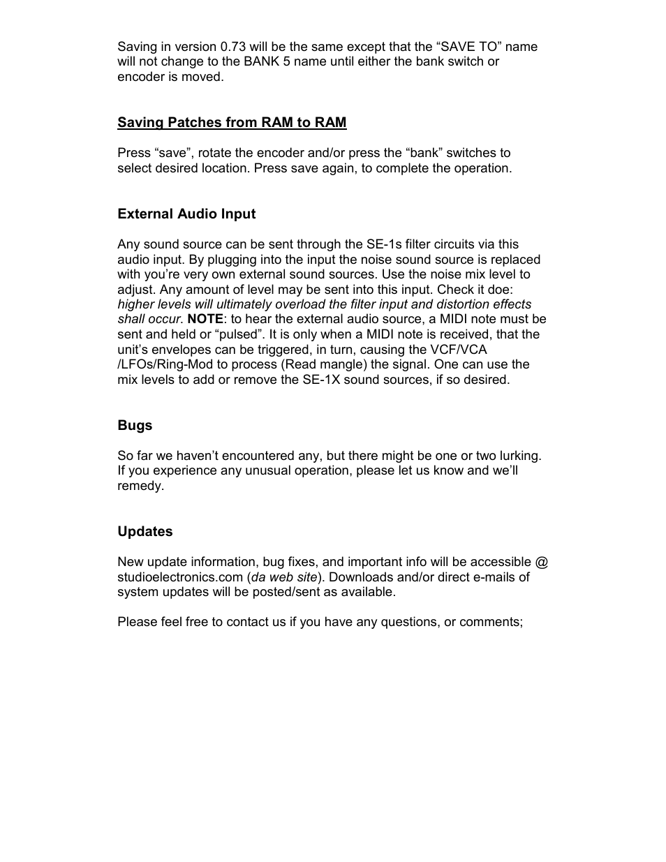 Studio Electronics SE-1X User Manual | Page 18 / 19