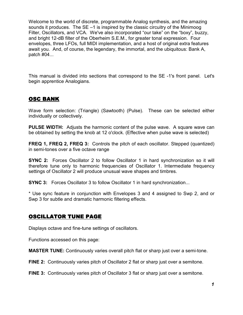 Oscillator bank | Studio Electronics SE-1X User Manual | Page 5 / 19