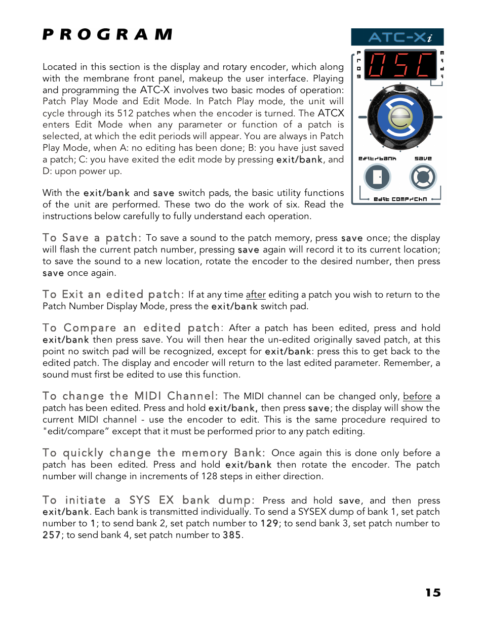 Program, Program (editing and saving patches) | Studio Electronics ATC-1X User Manual | Page 21 / 25