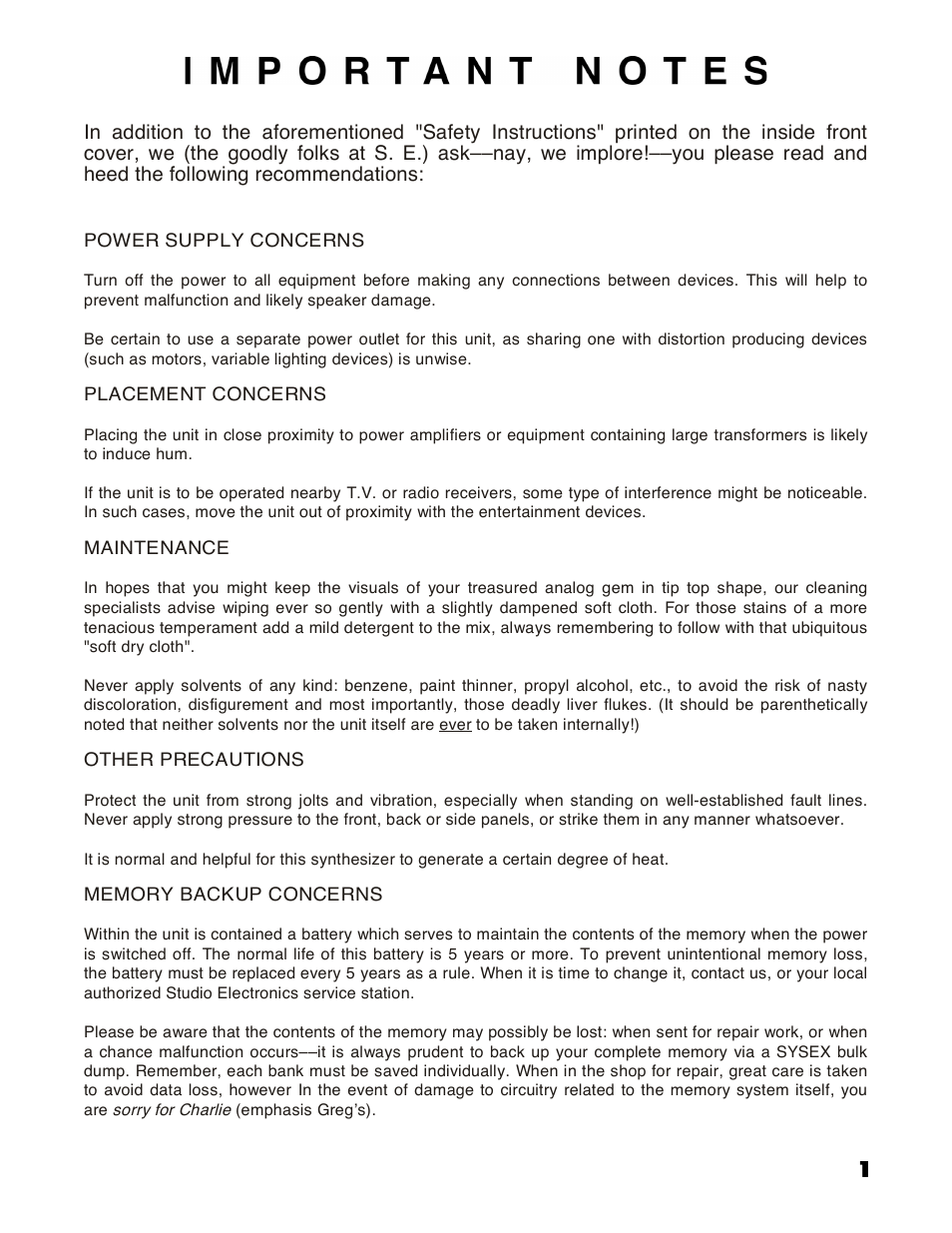 Important notes | Studio Electronics ATC-1X User Manual | Page 6 / 25
