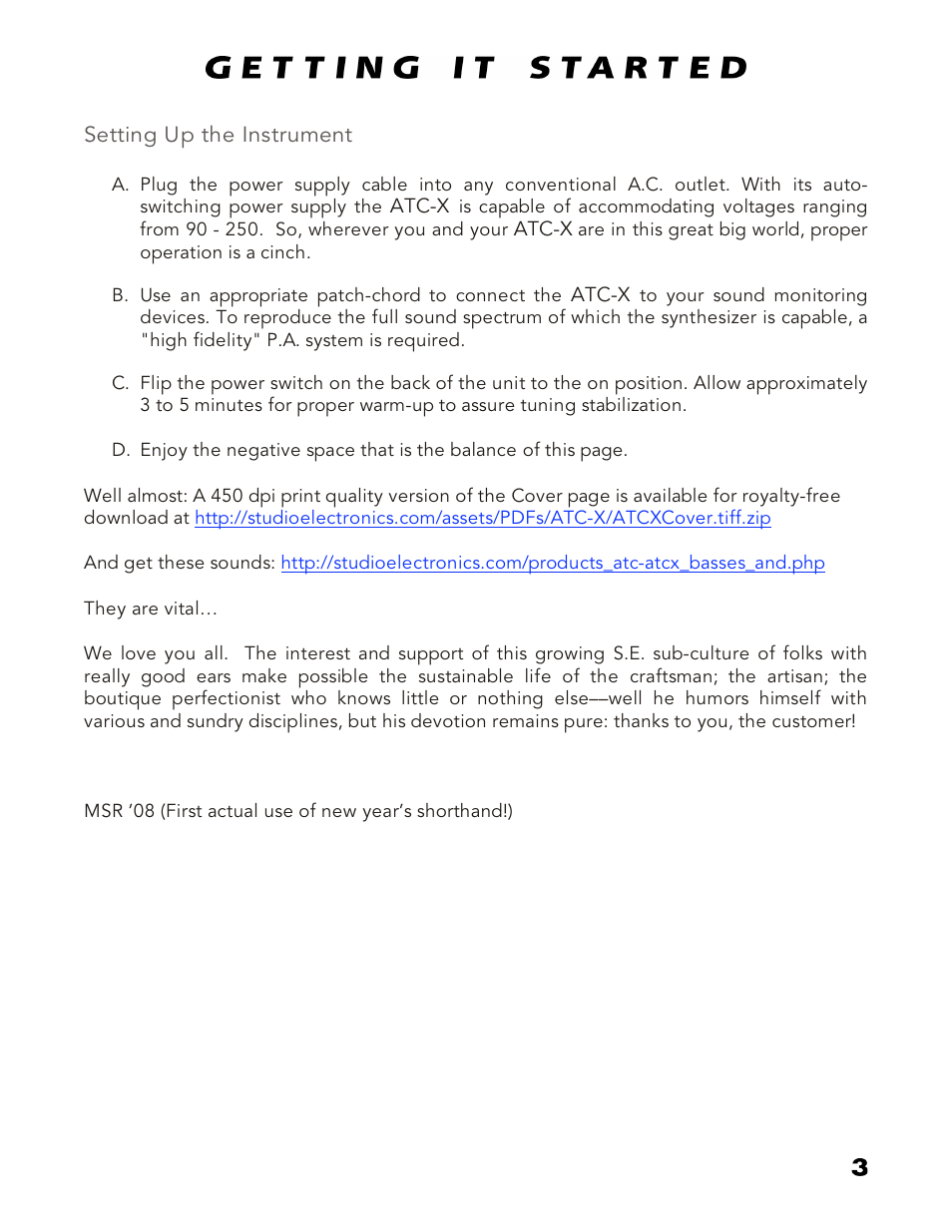 Getting it started | Studio Electronics ATC-1X User Manual | Page 8 / 25